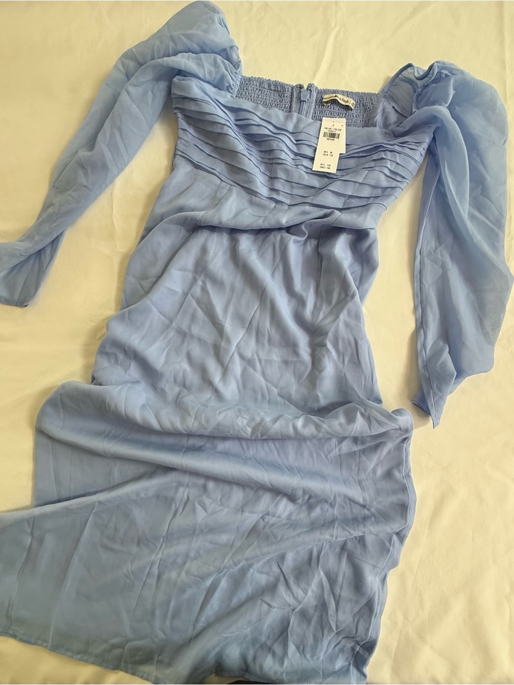 Abercrombie & Fitch Light Blue Off-Shoulder Long puff sheer Sleeve Maxi Dress